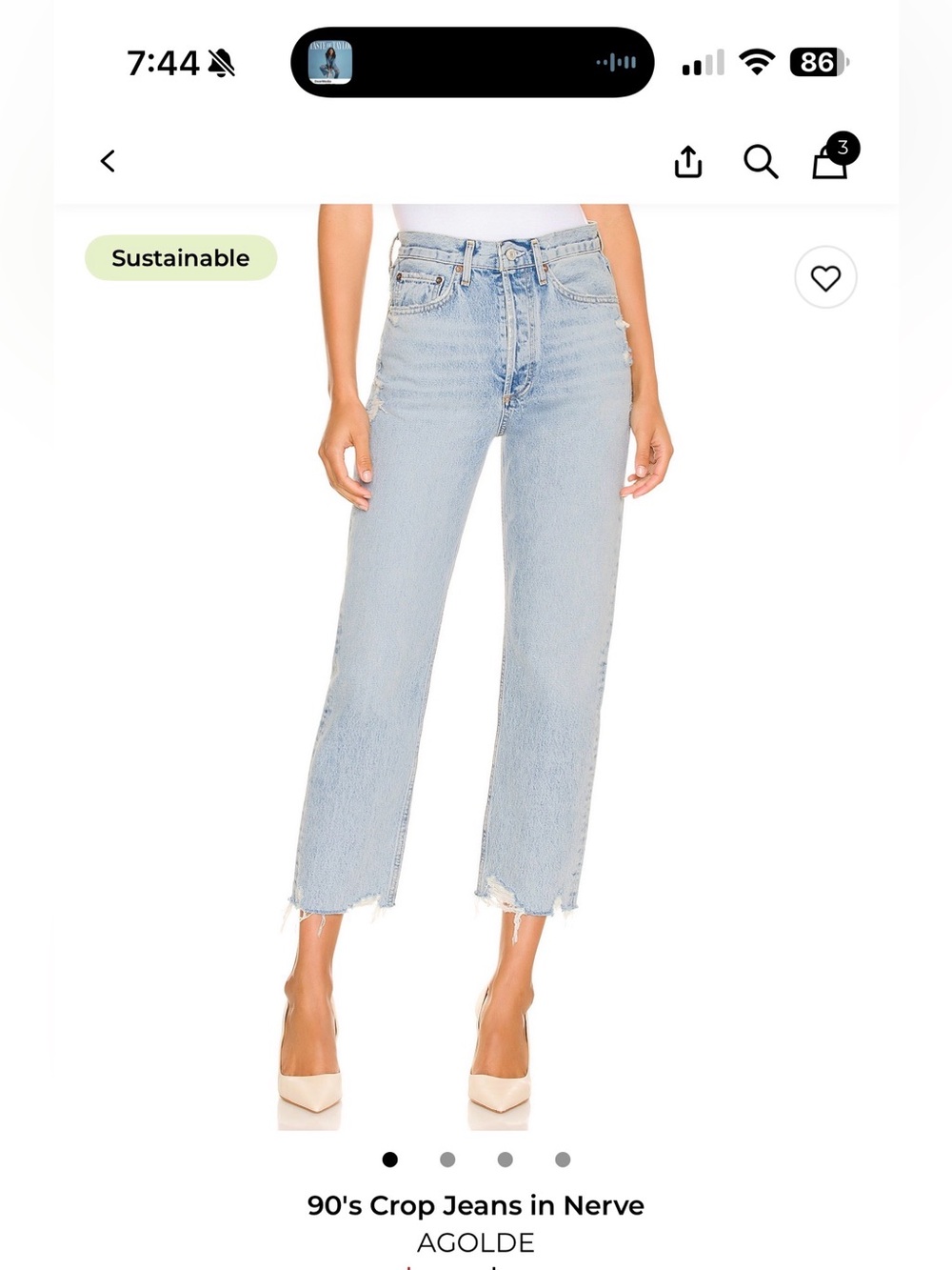 Agolde 90s Crop Straight Jeans in nerve, size 26.